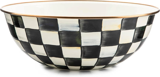 MACKENZIE-CHILDS Enamel Everyday Bowl, Serving Bowl for Entertaining, Extra-Large, Black-and-White Courtly Check, Set of 1