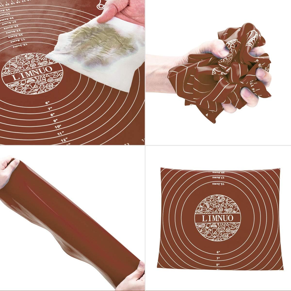 LIMNUO Silicone Baking Mat, Extra Thick Large Non Stick Pastry Mat Sheet for Dough Pie Crust Rolling Mats (Brown, M-16''(W)*20''(L))
