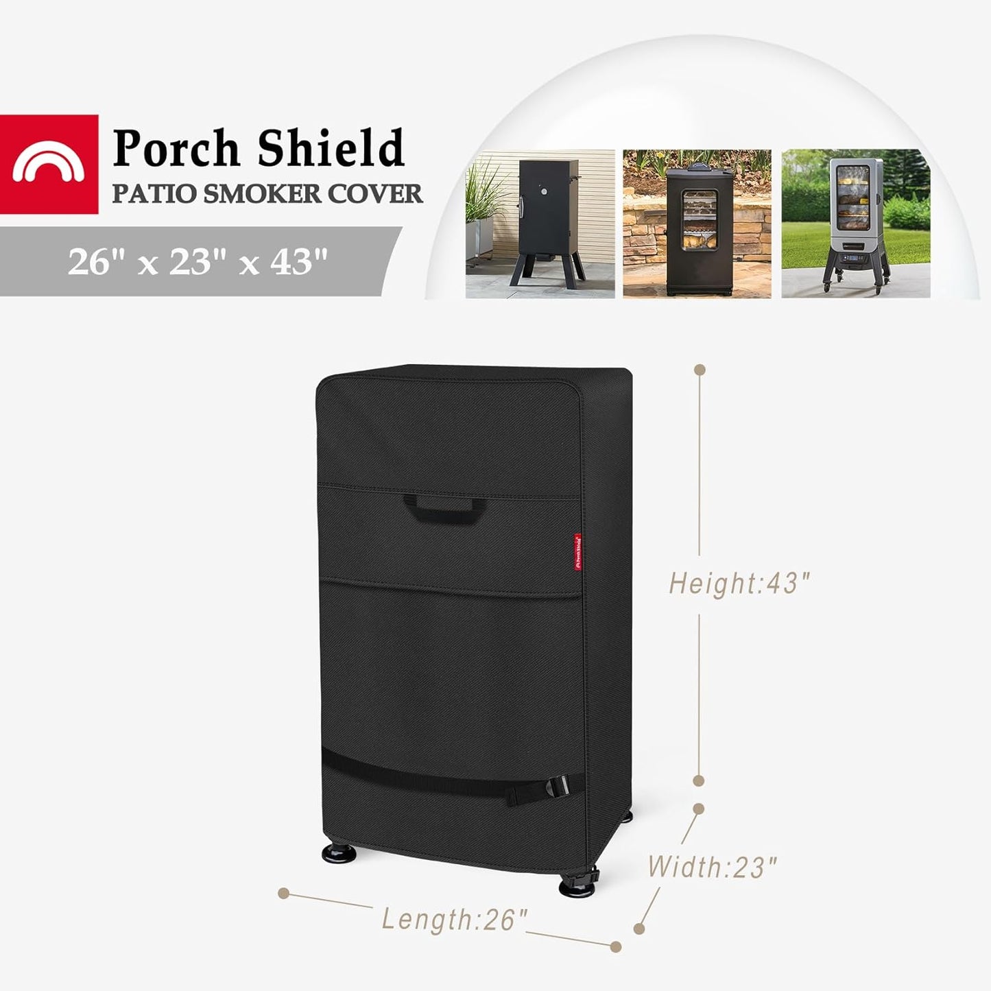 Porch Shield 40 Inch Electric Smoker Cover for Masterbuilt Smoker, Waterproof Heavy Duty Outdoor Smoker Grill Covers 26W x 23D x 43H inch, Black