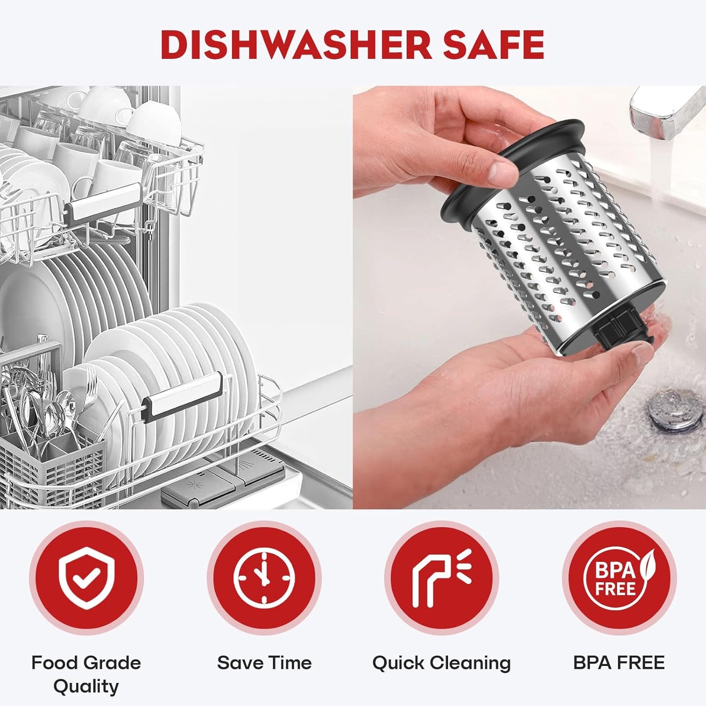 Stainless Steel Slicer Shredder Attachment for KitchenAid Stand Mixer, Cheese Grater Attachment for Kitchenaid, Grinding Powder, Salad Maker with 4 Blades, Attachment for Kitchenaid Mixers