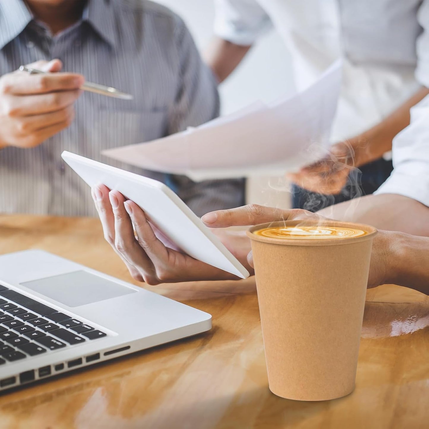 300 Pack 12 oz Kraft Paper Cups, Unbleached Disposable Paper Coffee Cups, Thickened Hot/Cold Beverage Drinking Cup for Party, Home, Cafes, Bistros, Businesses (Brown)