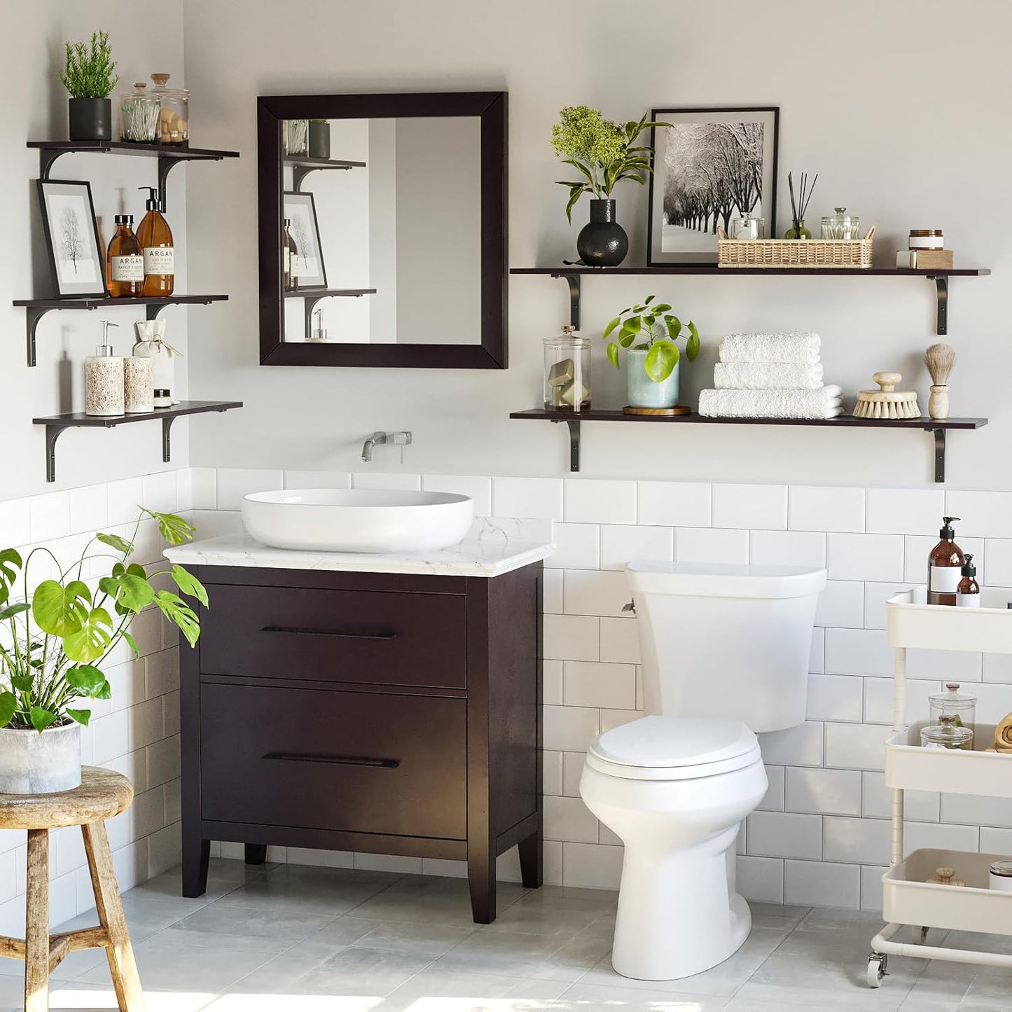 DINZI LVJ Long Wall Shelves, 47.3Inch Wall Mounted Shelves Set of 2, Extra Large Wall Storage Ledges with Sturdy Metal Brackets for Living Room, Bathroom, Bedroom, Kitchen, Espresso