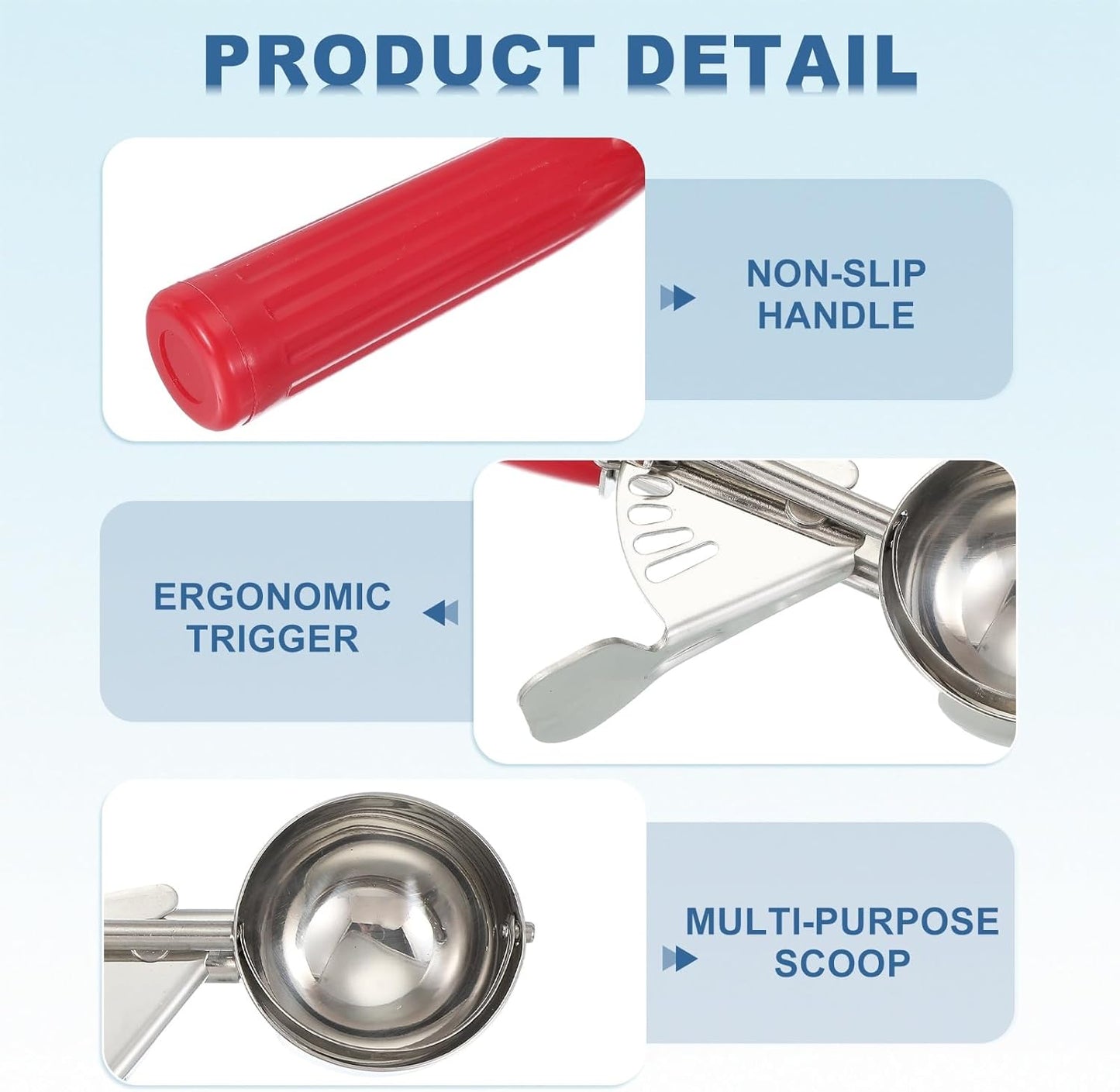 uxcell 3 Pcs Cookie Scoops, Ice Cream Scoop with Trigger for Baking Cookie Dough Rice Pudding Kitchen Gadget, Red