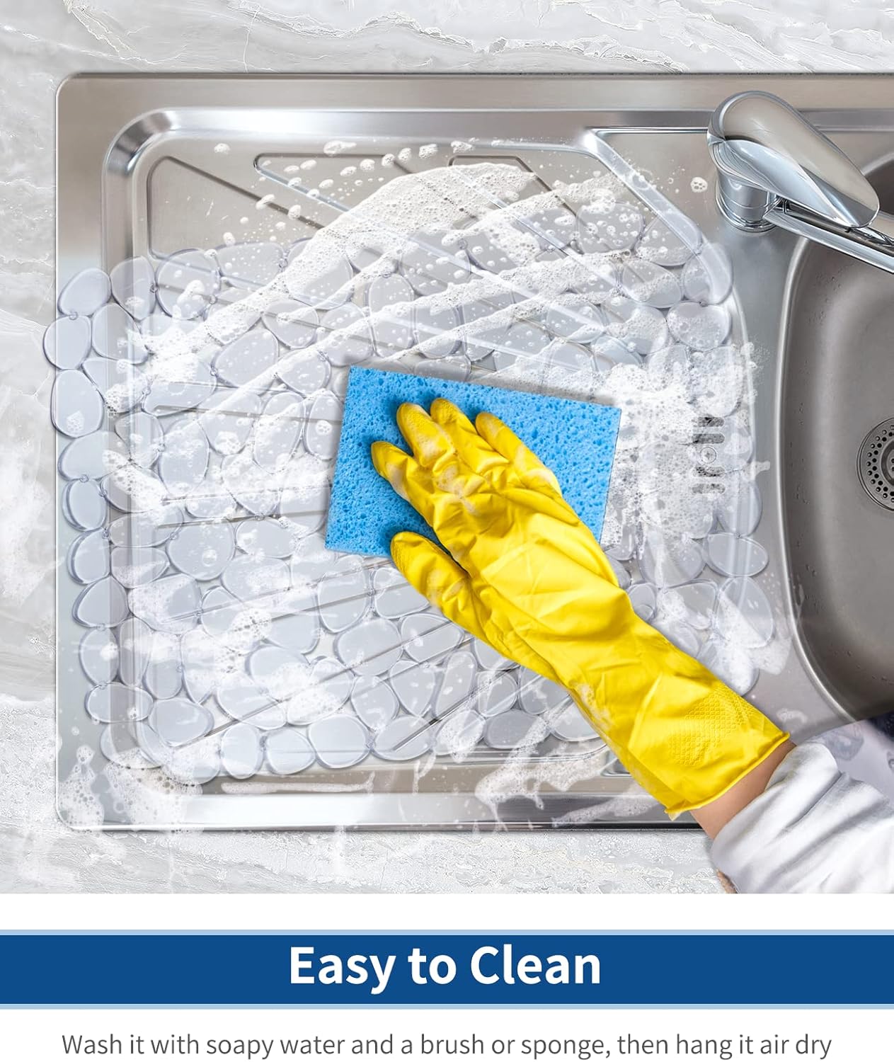 Bligli Pebble Sink Mat for Stainless Steel/Ceramic Sinks, PVC Eco-friendly Sink Protectors for Bottom of Kitchen Sink, Dishes and Glassware, Fast Draining, 15.7 x 11.8 inch (2 PACK, Clear)