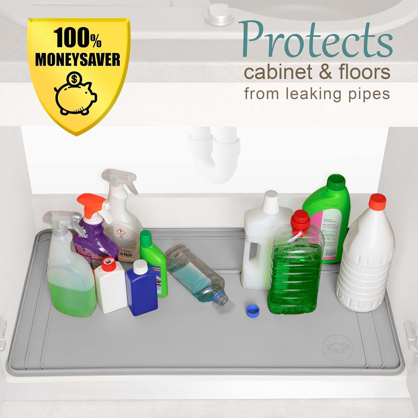 The Original Under Sink Mat - Adjustable Silicone mat, Waterproof Under The Sink Bathroom Vanity Mat, Under sink mats for kitchen waterproof - 28" x 19" or smaller