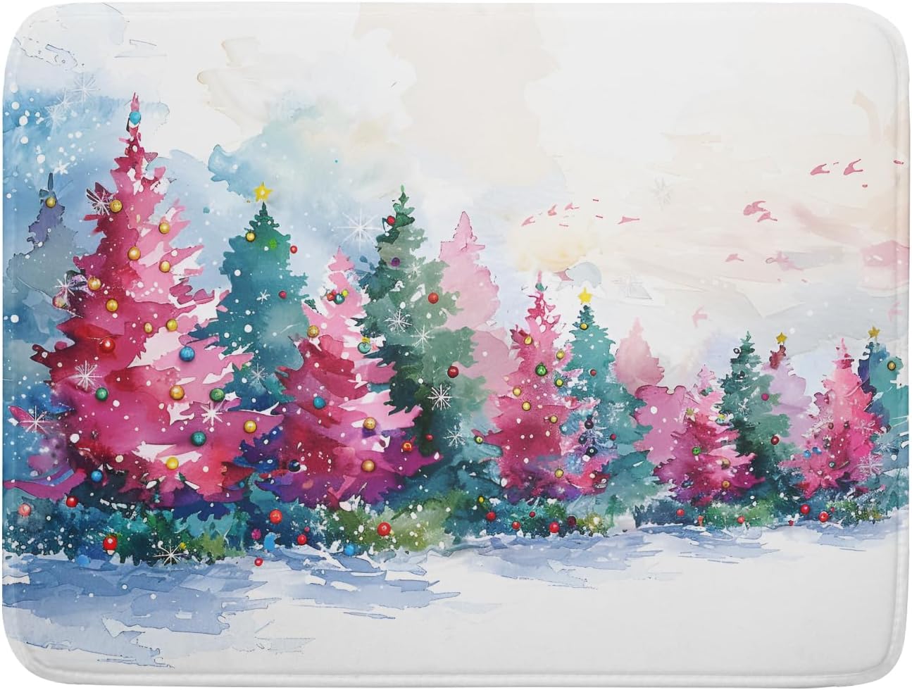 Decorative Christmas Dish Drying Mats Pink Green Xmas Tree Painting Rack Drainer Mats for Coffee Bar 18 X 24 Inch