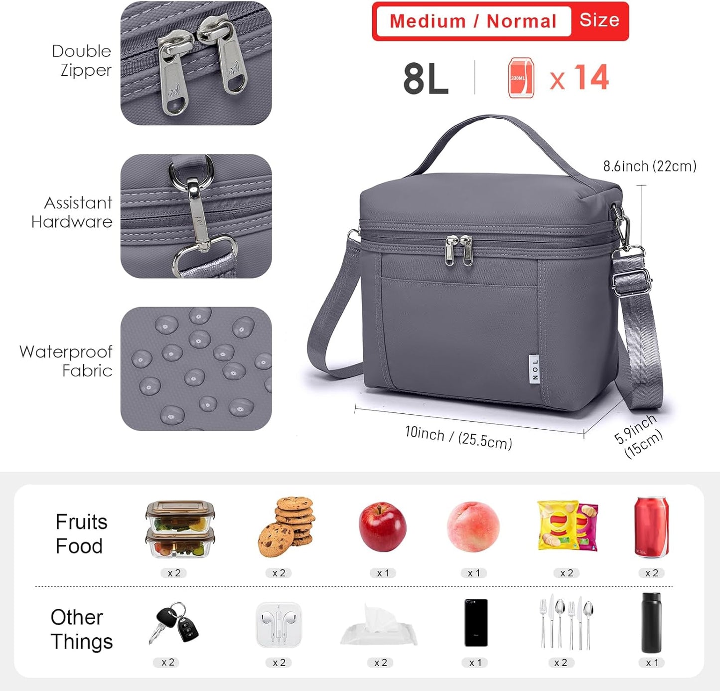 NOL Natural Organic Lifestyle Insulated Lunch Bags for Women Cooler Bag Lightweight Nylon Waterproof Lunch Box For Work