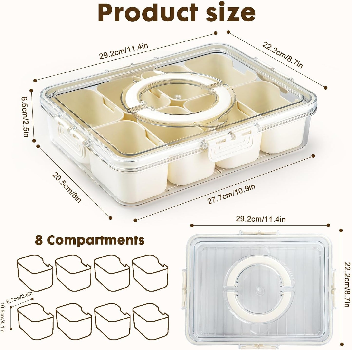 Snack Box Container,Divided Serving Tray with Lid and Handle, Snackle box Charcuterie for Portable Snack Platters - Clear Organizer for Candy,Fruits,Nuts,Snacks-for Party,Entertaining,Picnic