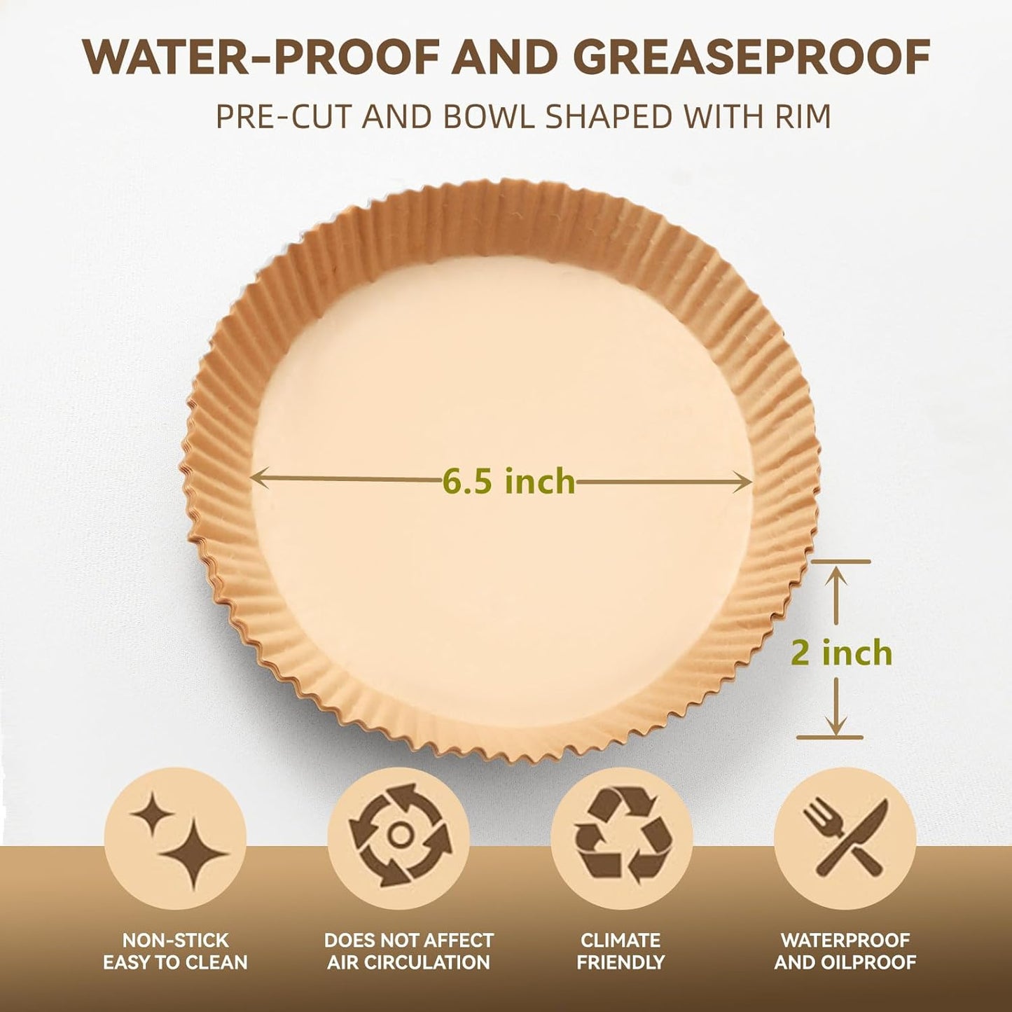 125Pcs 6.5 inch Round Disposable Air Fryer Parchment Liners-Non-Stick Parchment Sheets for Air Fryer Basket Microwave – Oil-proof, Water-proof, Effortless Cleanup for Baking