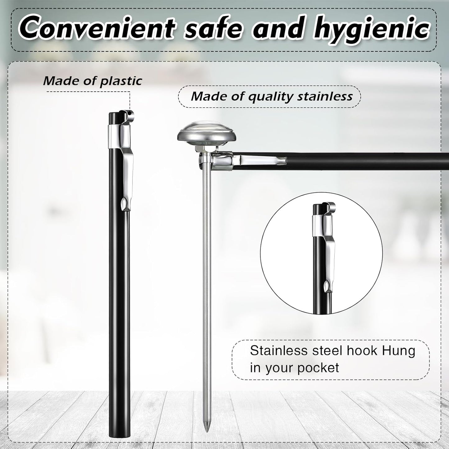 Xuhal 6 Pcs Stainless Steel Kitchen Thermometer with 5 Inch Long Stem 1 Inch Dial Thermometer Milk Frothing Food for Oven Probe Meat Grill BBQ Cooking Chocolate Water(Black)