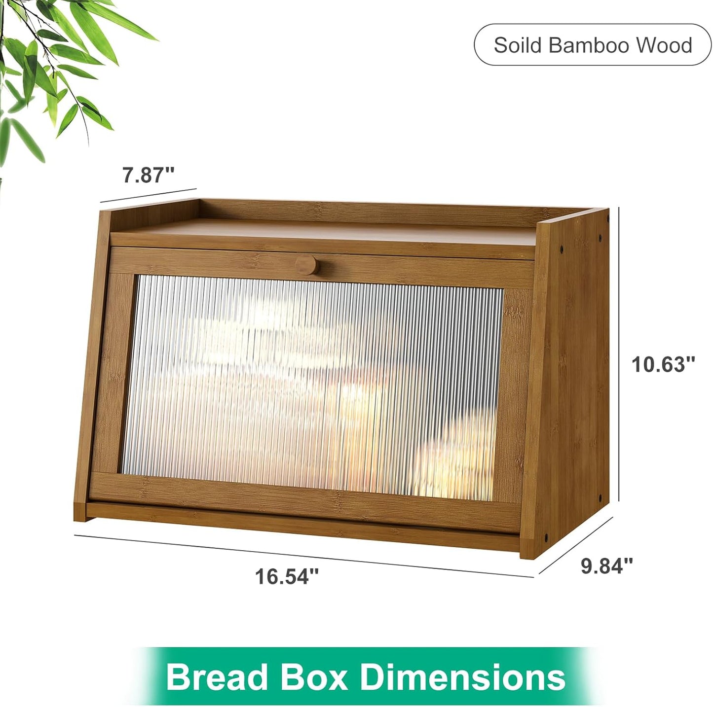 Bread Box for Kitchen Counter, Large Bamboo Bread Storage Container with Wavy Arcylic Door, Bamboo Wooden Farmhouse Bread Box for Your House (Brown, Medium)