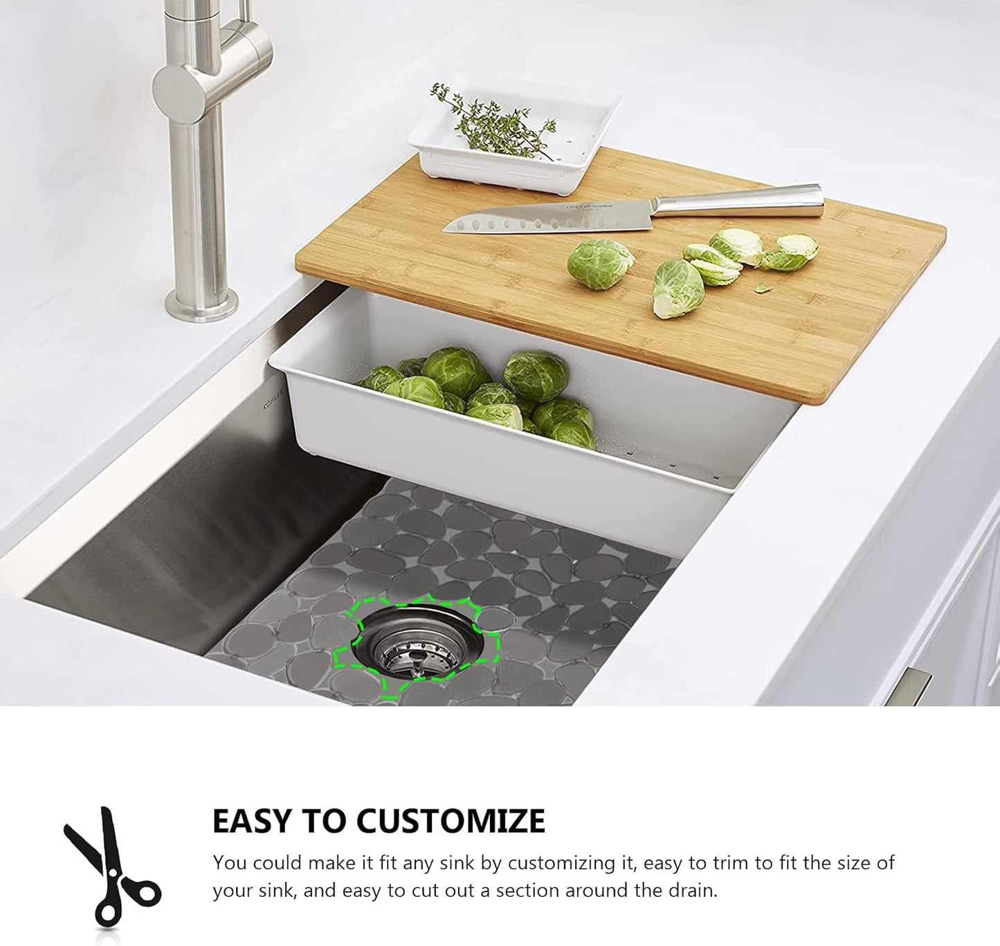 OTHWAY 2Pcs Kitchen Sink Mats, 15.7" x11.8" Scratch Free Sink Protector for Stainless Steel/Porcelain Sink, Pebble Design Quick Drain Dish Drying Mat, a Nice Touch for Your Kitchen