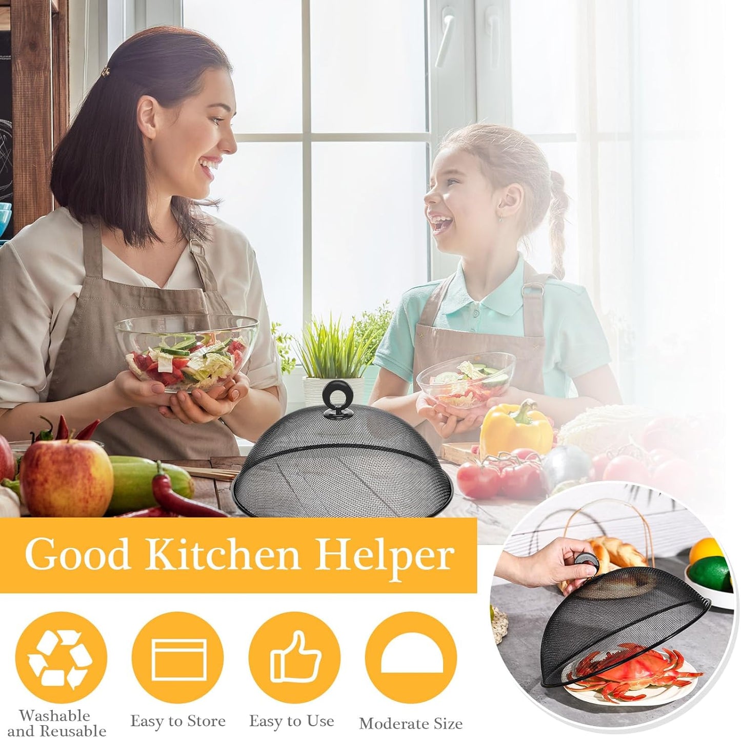 Baderke 4 Pcs Metal Mesh Food Cover 14'' 12'' 11'' 10'' Outdoor Picnic Food Net Covers for Outside Keep out Flies for Table Picnic Camping(Black)