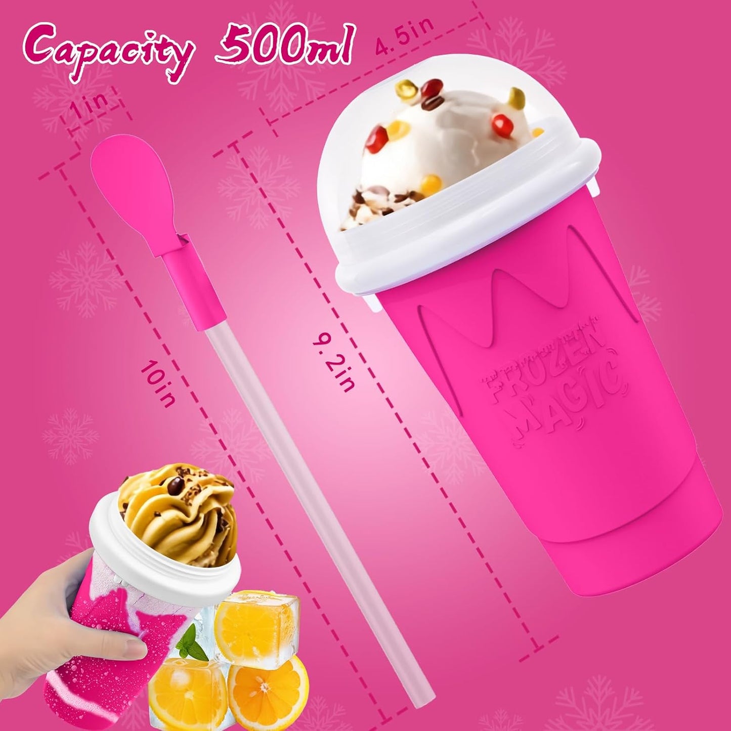 500ML Slushie Maker Cups, Magic Quick Frozen Smoothies Cup for Homemade Milk Shake Ice Cream Makers, Cooling Cups, Double Layer Squeeze Slushy Cup, Birthday Gifts for Boy, Girls,Friends,Family