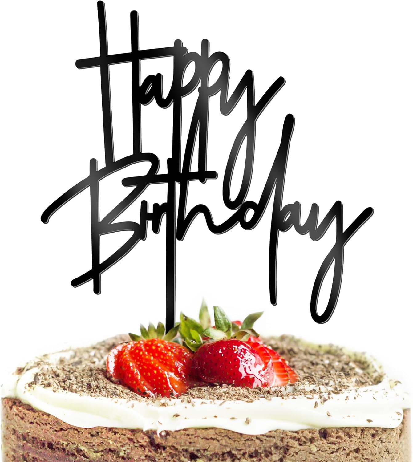 1 PCS Black Happy Birthday Cake Topper, 5.3 Inch x 7.2 Inch Acrylic Cake Topper Happy Birthday Cake Sign, Birthday Cake Decorations for Party Dessert, and Anniversary Supplies