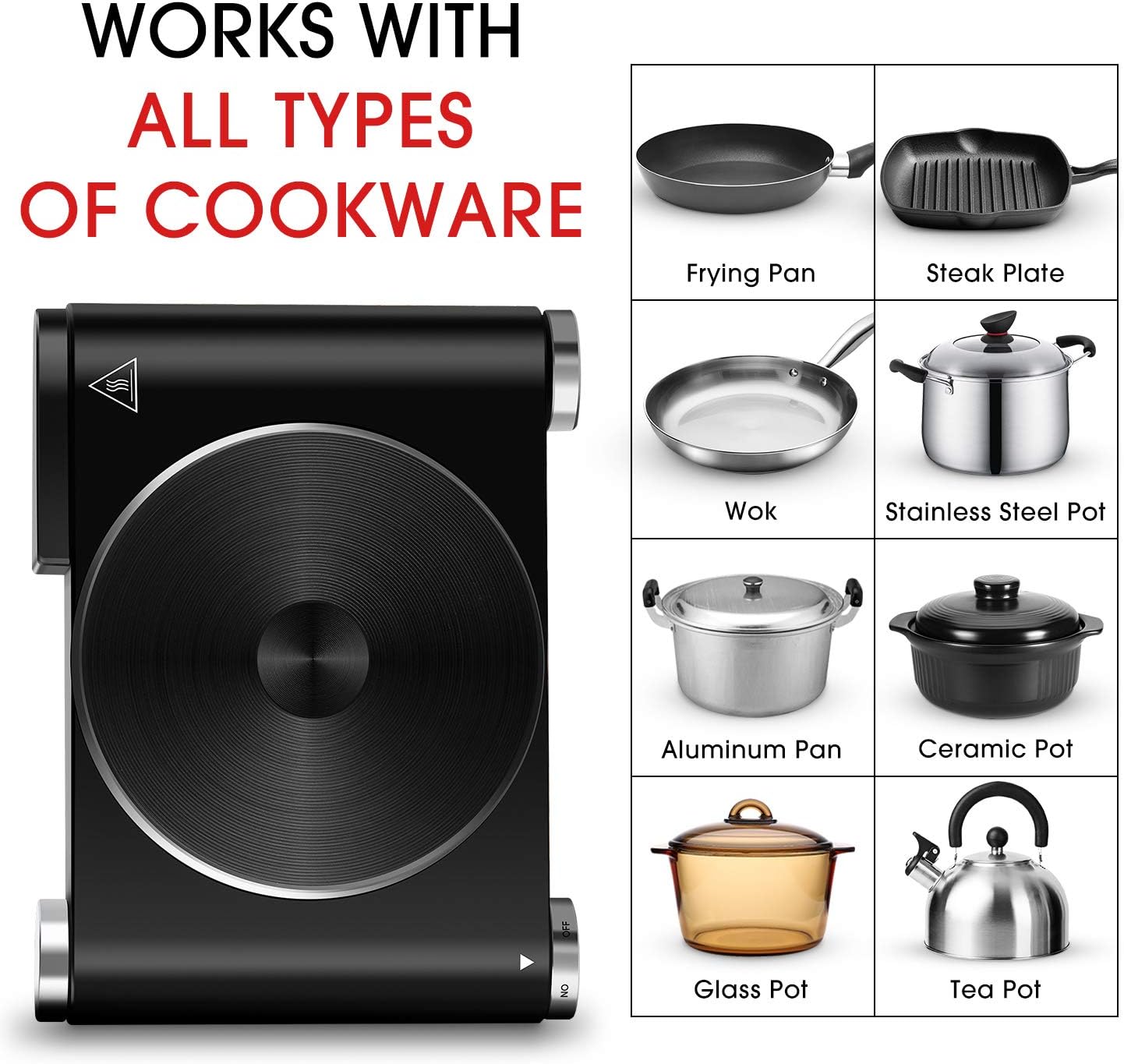 CUSIMAX Electric Burner Hot Plate for Cooking Cast Iron hot plates, Adjustable Temperature Control, Non-Slip Rubber Feet Stainless Steel Easy to Clean, Your Kitchen Assistant