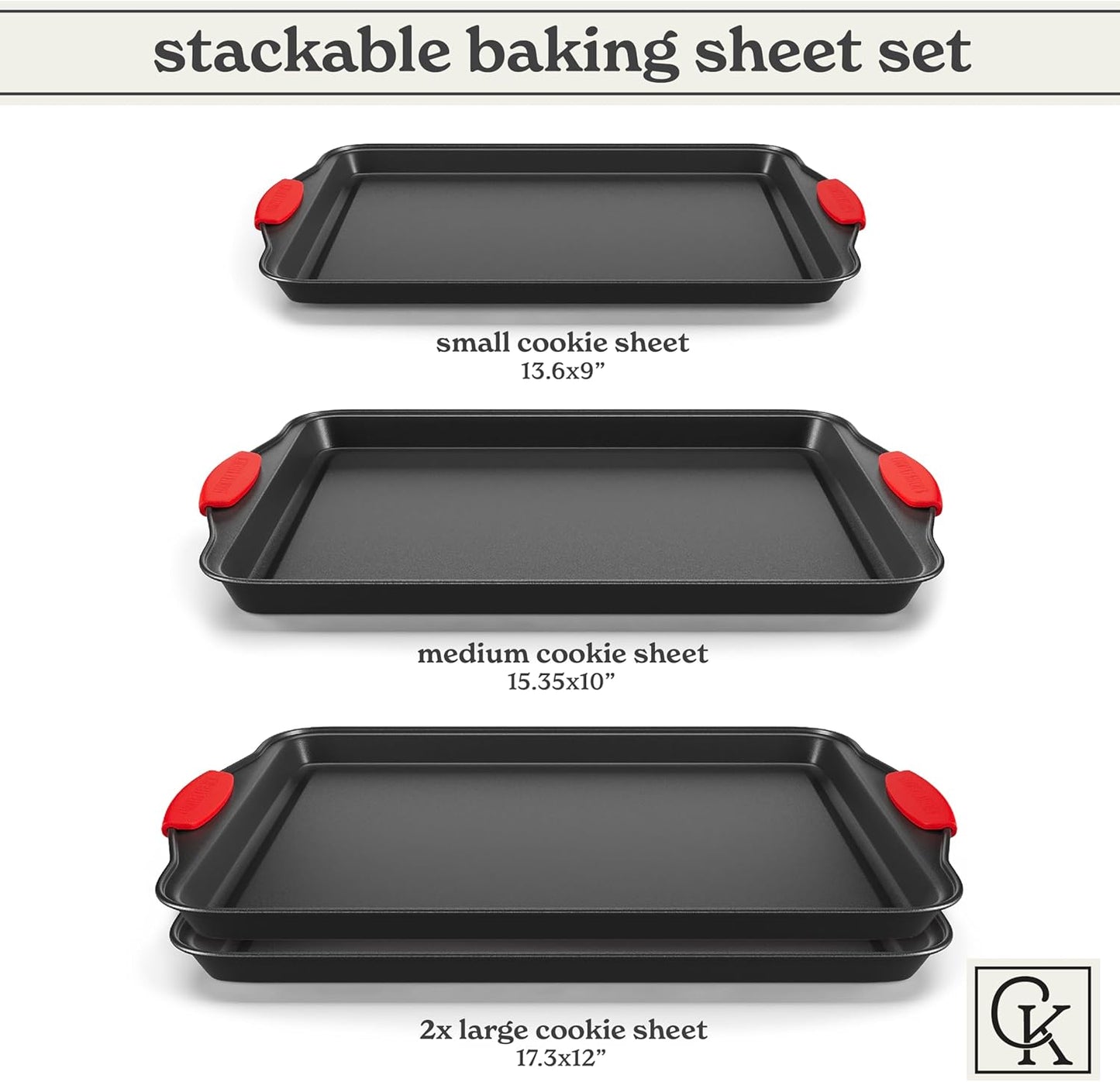 Country Kitchen Nonstick Stackable Bakeware Set - Heavy Duty, Durable, Easy Release Baking Set, Red, 4 Pcs