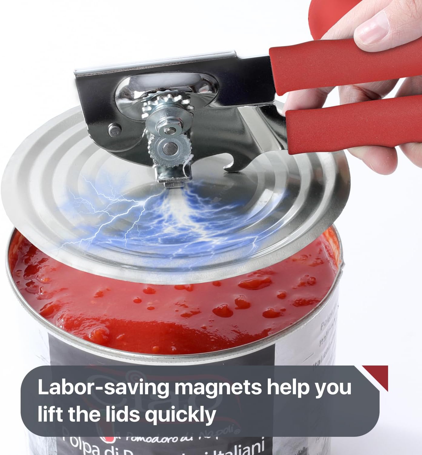 Commercial Can Opener, UHIYEE Hand Crank Can Opener Manual Heavy Duty with Comfortable Extra-long Handles, Oversized Knob, Large Handheld Can Open Easy for Big Cans, Red