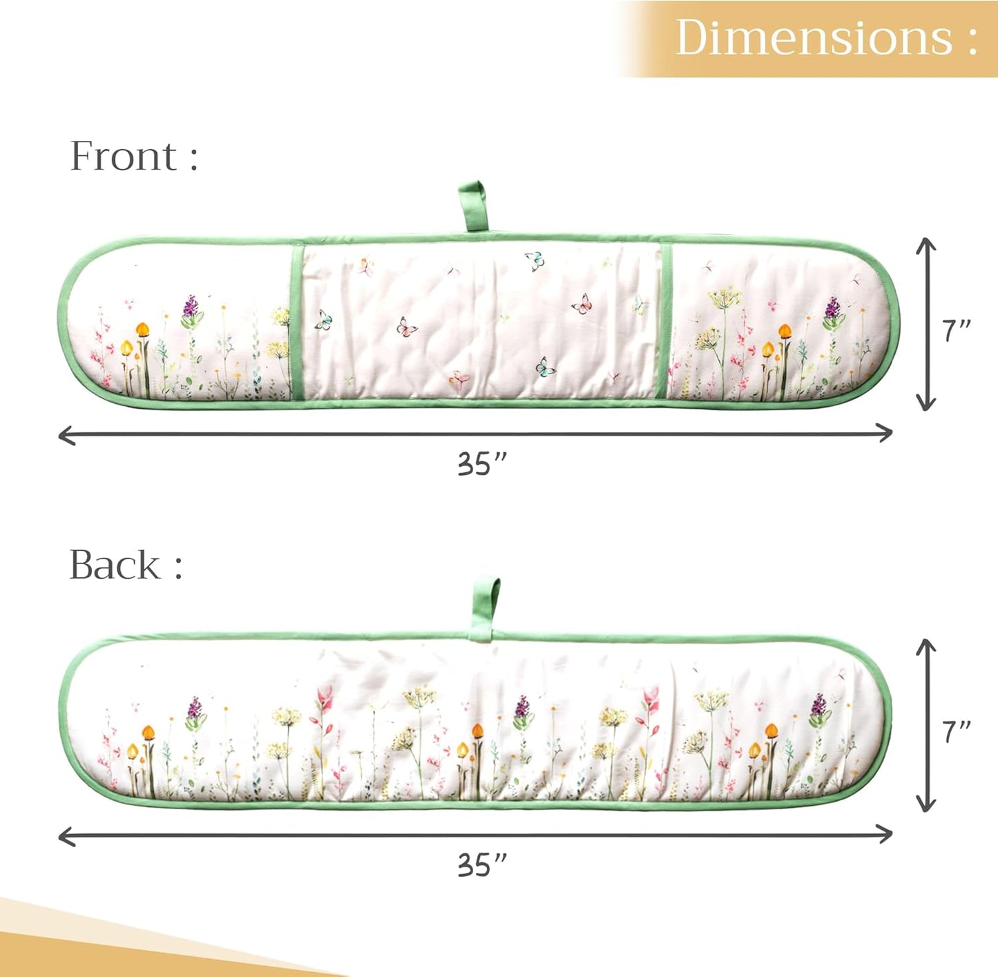 Maison d' Hermine Double Oven Mitts 100% Cotton 7"x35" Double Oven Mitt Heat Resistant BBQ Cooking Gloves with Loop, Baking, Grilling, Home, Kitchen, Handling Hot Pans Spring Summer (Botanical Fresh)