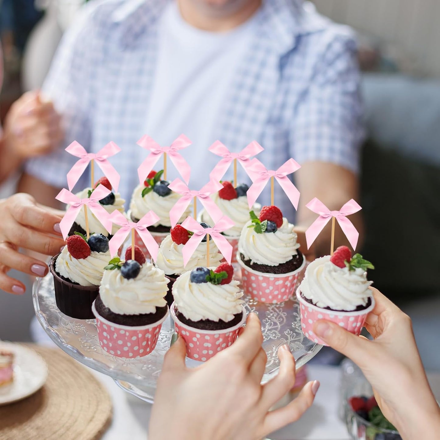 Pink Bow Cupcake Toppers, 40 Pcs Bow Cake Topper Birthday Decorations Bowknot Cupcake Picks for Coquette Theme Party Decoration Bachelorette Bridal Engagement Wedding Baby Shower Party Decor