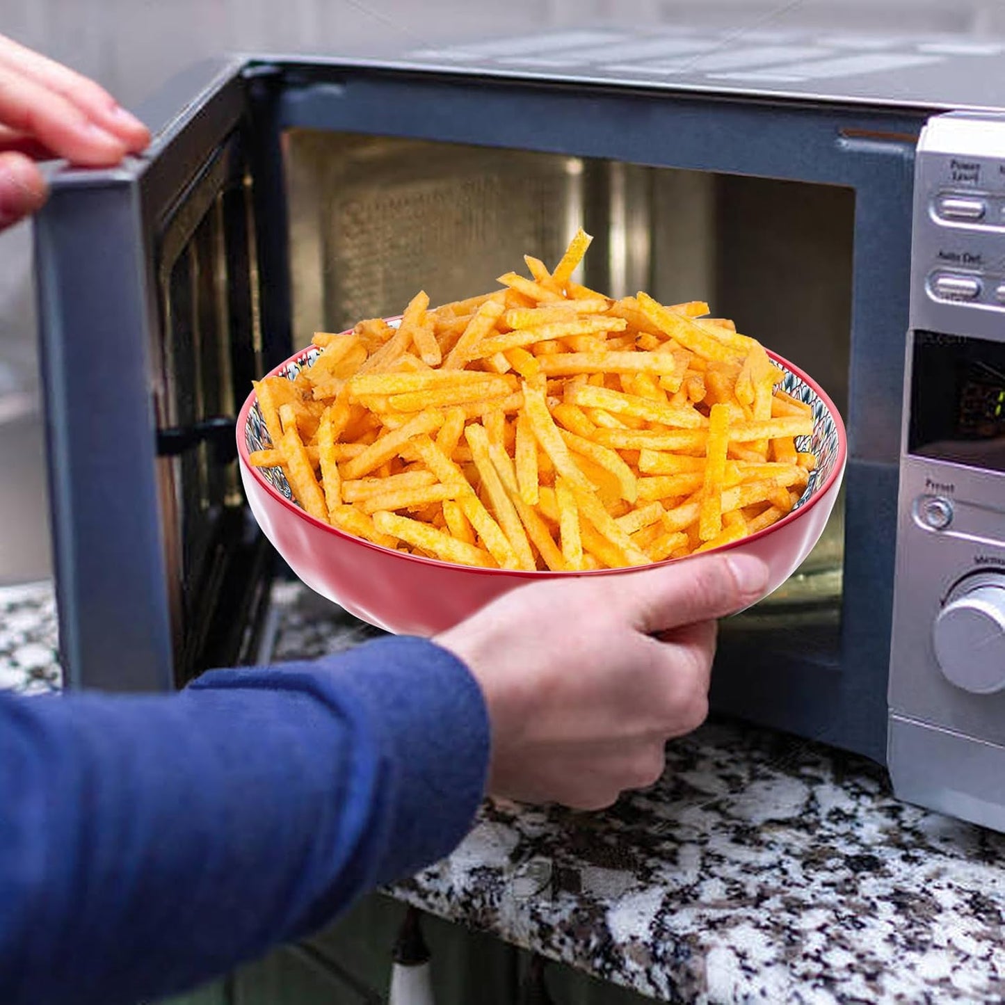 Large Serving Bowls, 75 Oz Fruit Salad Bowls, Bohemian Style Large Porcelain Dishes for Entertaining Parties,Big Bowls for Eating Soup, Salad, Pasta, Fruit, Chips, 10.3 Inch Diameter (red)