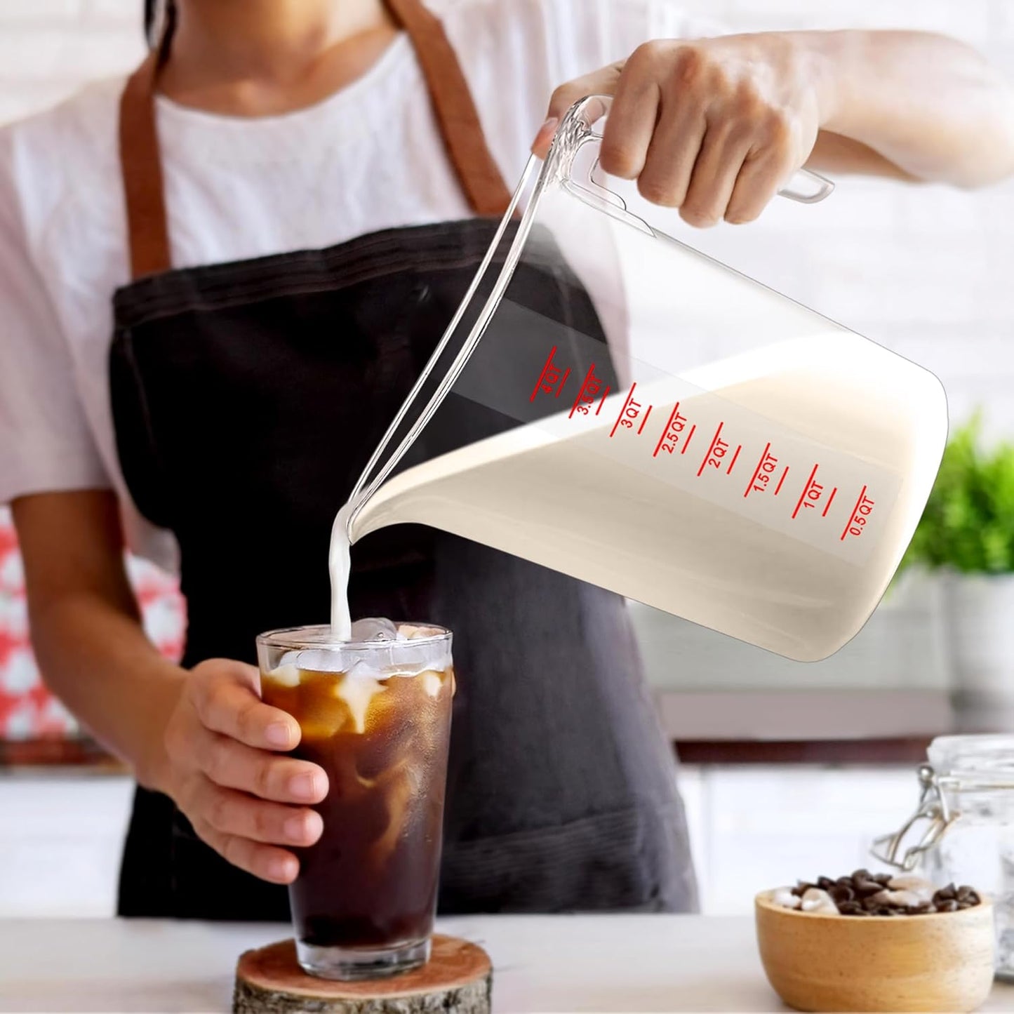 Amazing Abby - Melissa - 128-Ounce Plastic Measuring Pitcher (2-Pack), 16-Cup (4-Quart) Food-Grade Measuring Jug, Unbreakable, Stackable, Dishwasher-Safe, Great for Oil, Vinegar, Flour, and More