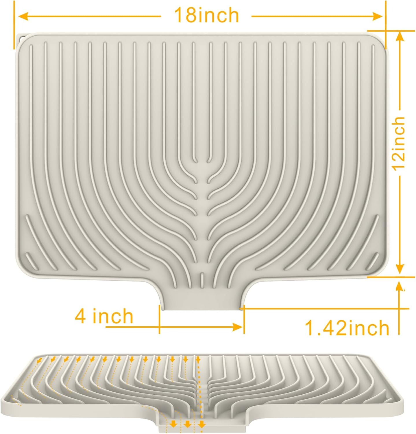 Silicone Drying Mat for Kitchen Counter, 18"×12" Silicone Dish Drying Mat with Board Drain,Rubber Kitchen Counter Dry Matt for Dishes Drying Rack(cream)