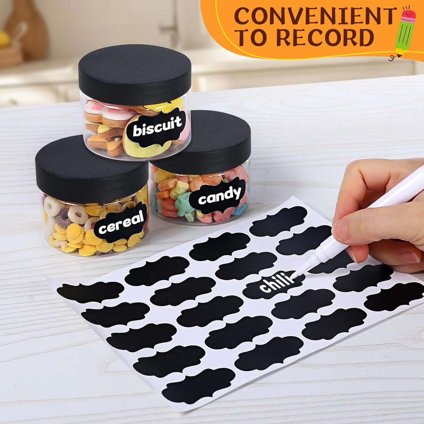 72pcs 4 oz Plastic Containers with Lids Labels Leak Proof BPA Free Airtight Refillable Clear Small Containers Storage Jars for Storing Dry Food Slime Honey Jam,black