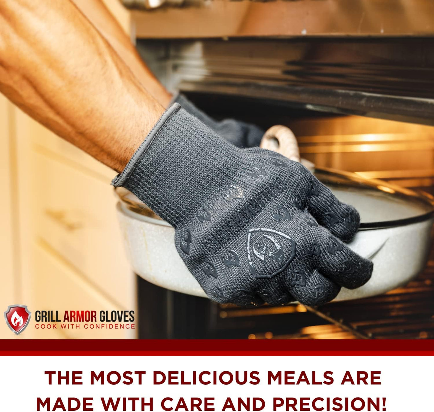 Grill Armor Oven Gloves 932°F Extreme Heat & Cut Resistant Oven Mitts with Fingers for BBQ, Cooking, Grilling, Baking – Accessory for Smoker, Cast Iron, Fire Pit, Camping, Fireplace, Griddle & More