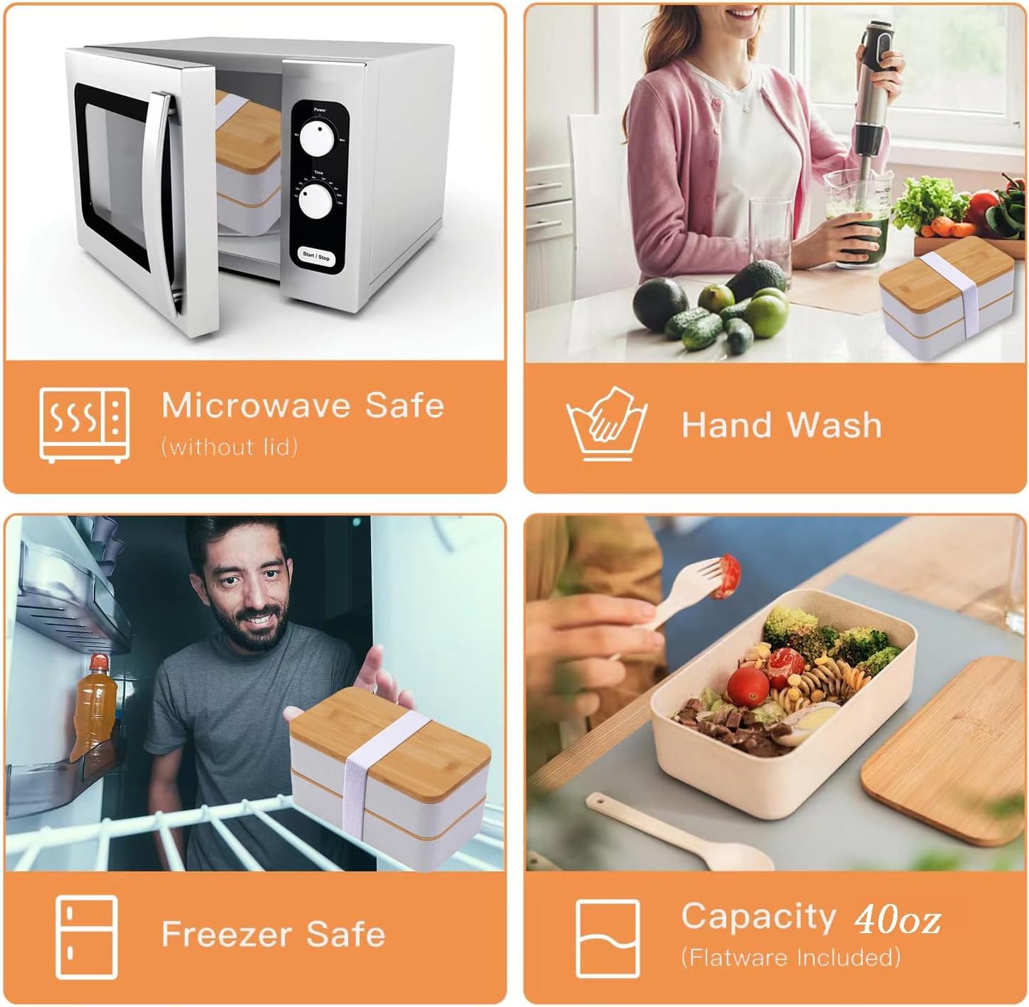 Japanese Bamboo Bento Box with Compartments and Utensils Stackable Lunch Box Includes Lunch Bag for Meal Prep Beige