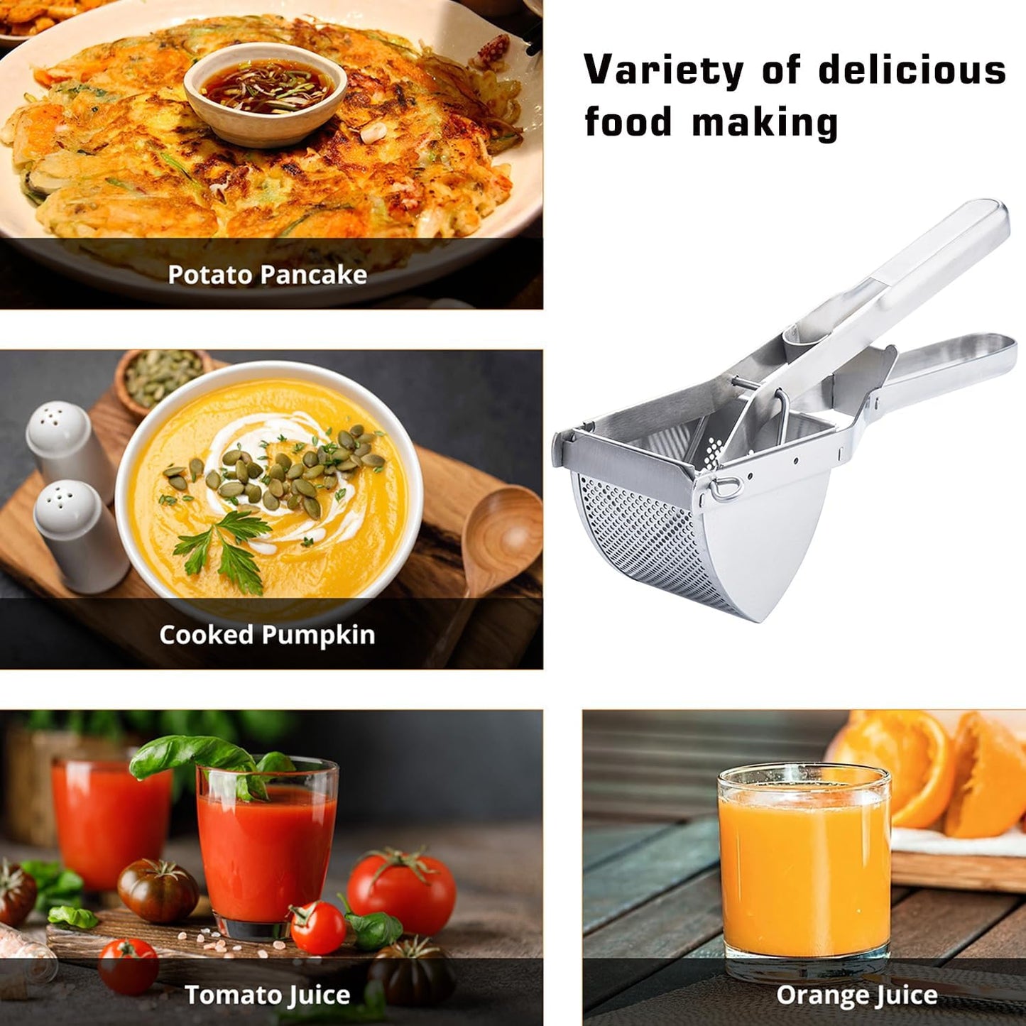 Potato Ricer, AITRAI Large 22oz Potato Masher Ricer Heavy Duty Stainless Steel Mashed Potato Masher for Smooth and Fluffy Mashed Potatoes