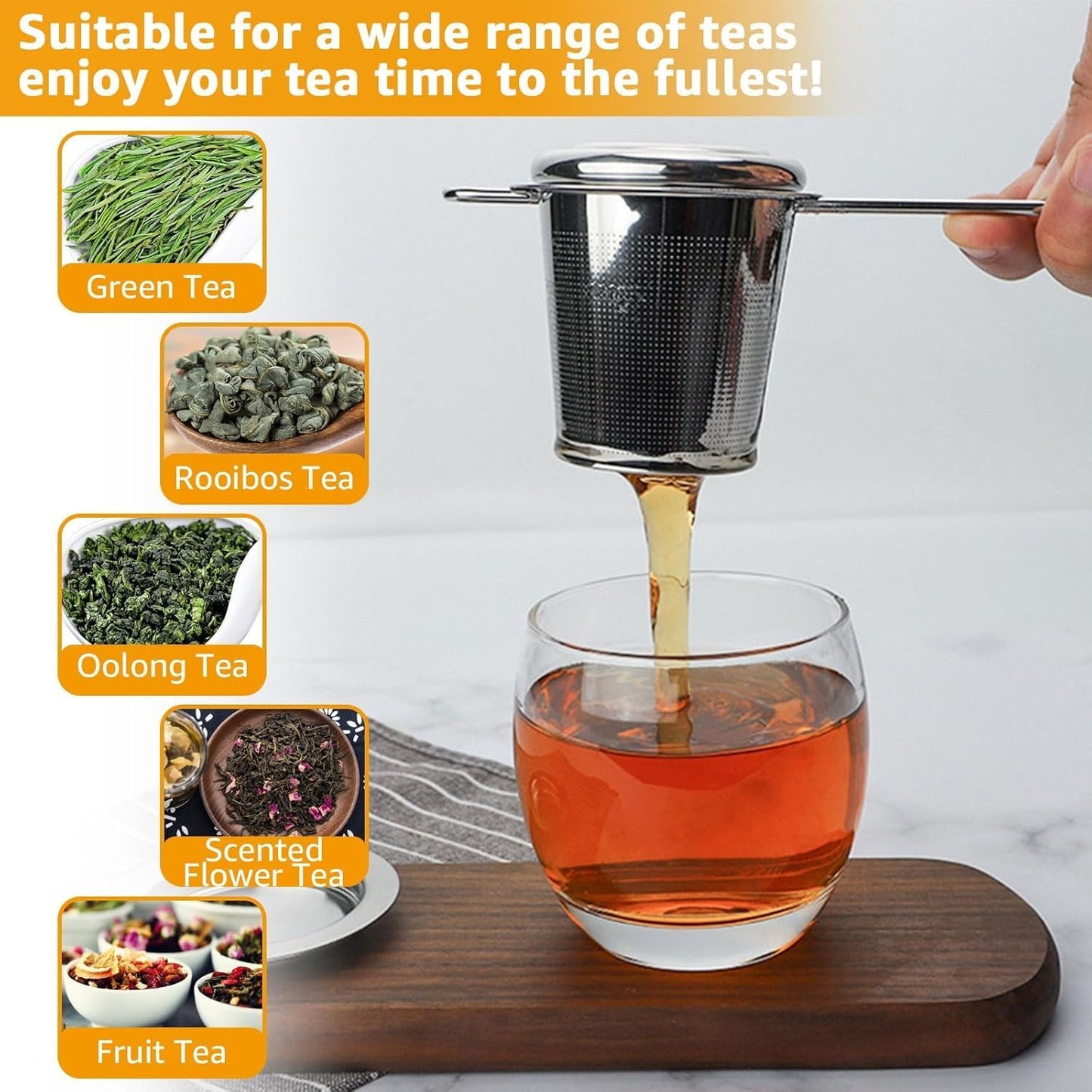 4 PCS Tea Strainer with Lid 304 Stainless Steel Tea Infuser Basket for Loose Tea Extra Fine Mesh Tea Diffuser Long Handle Tea Strainers Filters for Hanging on Teapots Mugs Cups
