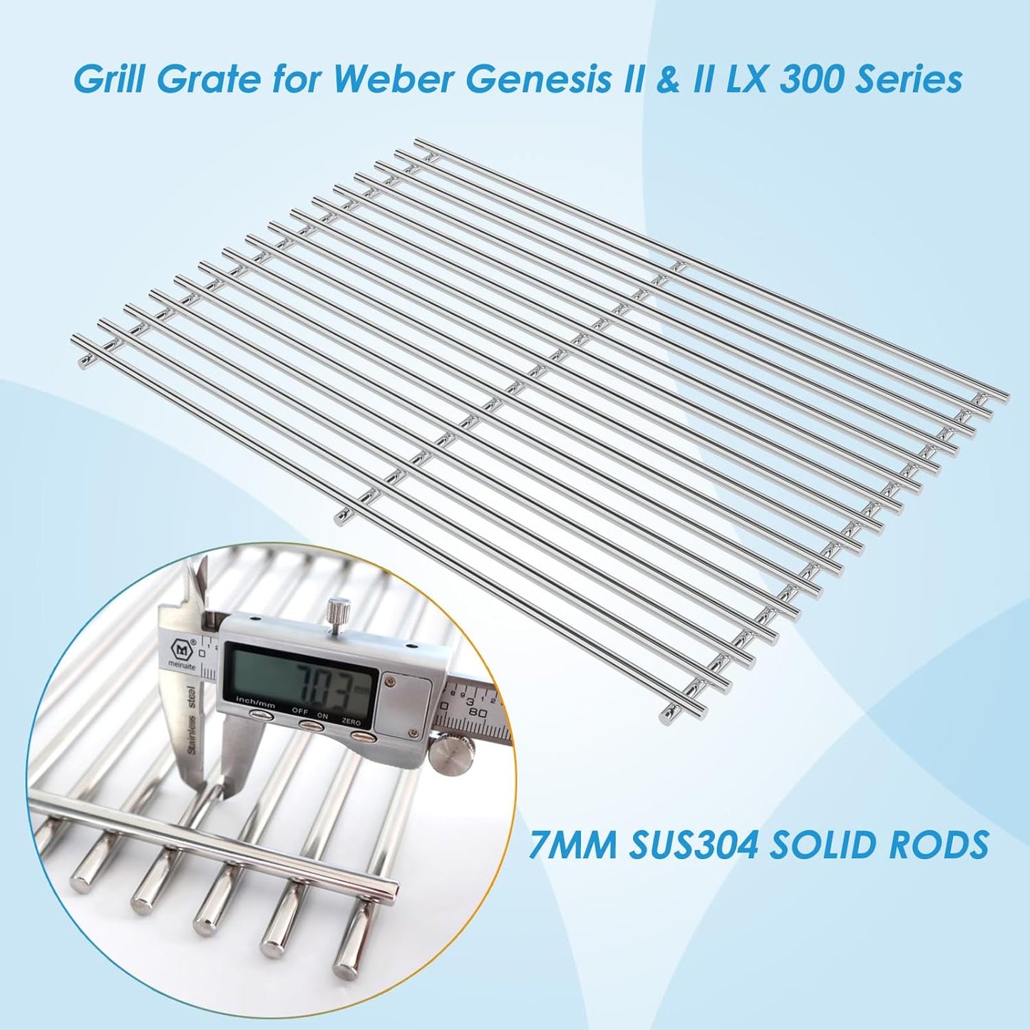 66802 18.75" Grill Grates for Weber GS4 Genesis II 300 Genesis II LX 300 Series, for Weber Genesis 2 Grill Parts for Genesis ii E-310 ii E-315 Grill Grates Replacement Parts for Weber 66095