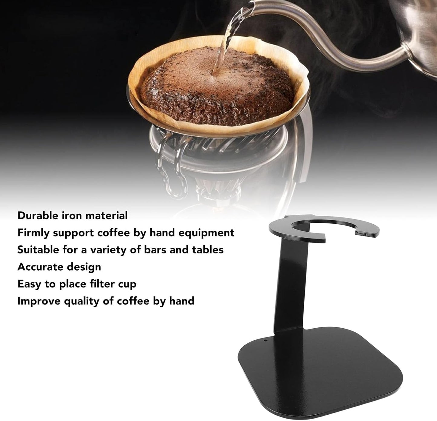 Coffee Dripper Stand Iron Pour Over Filter Holder Space Saving Maker Station for Bar Equipment (Black)