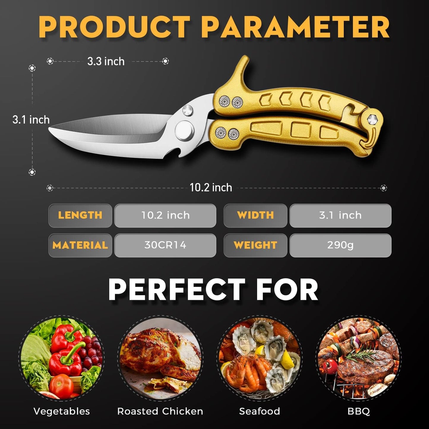 DRAGON RIOT Heavy Duty Poultry Shears - A Must Have Kitchen Shears for Chicken and Meat Cutting - Dishwasher Safe and Stainless Food Kitchen Scissors for Thanksgiving(Golden)