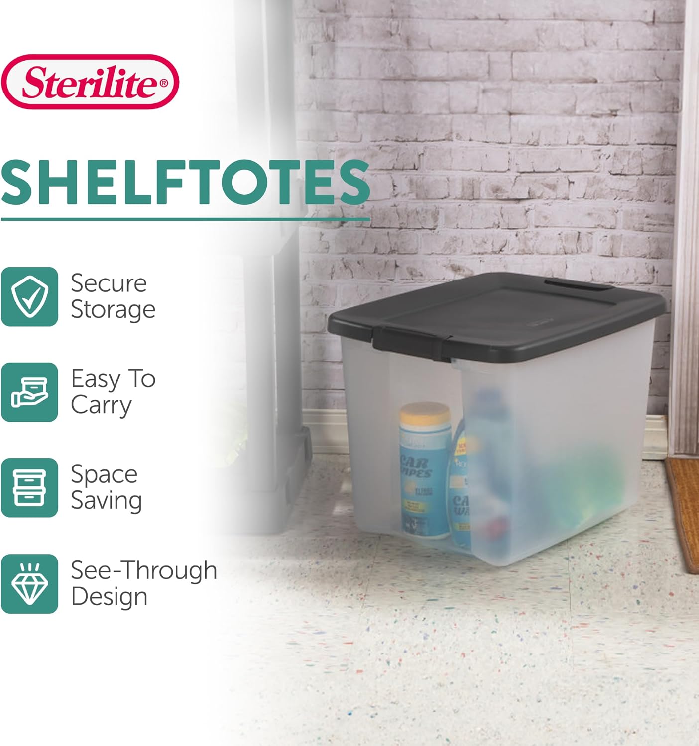 Sterilite 12-Pack Plastic Storage Bins w/ Lids, Shelf Totes Large Clear Totes, 50 Qt, Gray