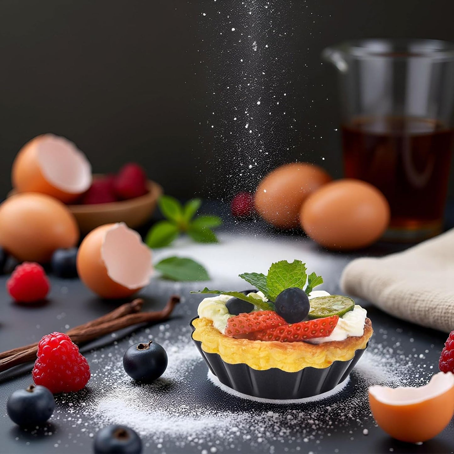 Mini Tart Pans Removable Bottom 3 Inch Tart Pan Nonstick Round Quiche Pan Heavy Duty Carbon Steel Small Pie Pan for baking, Set of 12