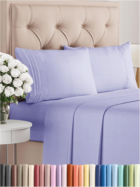 Cal King Size 4 Piece Sheet Set - Comfy Breathable & Cooling Bed Sheets Set - Hotel Luxury Bedding for Women, Men, Kids, Teens, Boys & Girls - Deep Pockets, Soft, Wrinkle Free - Oeko-Tex - Lavender