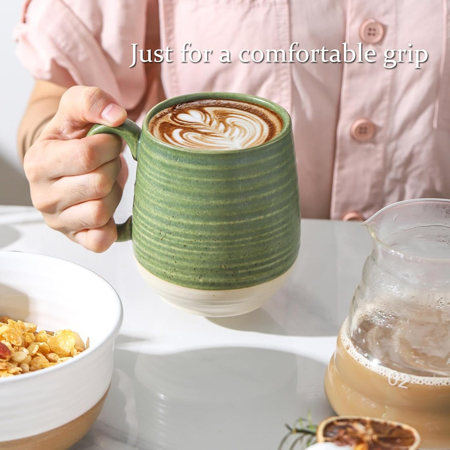 Hasense Ceramic Soup Cup With Handle, 20oz Large Coffee Cup for Home and Office, Perfect for Tea, Coffee, Latte, Dishwasher and Microwave Safe, 1 PCS(Green)