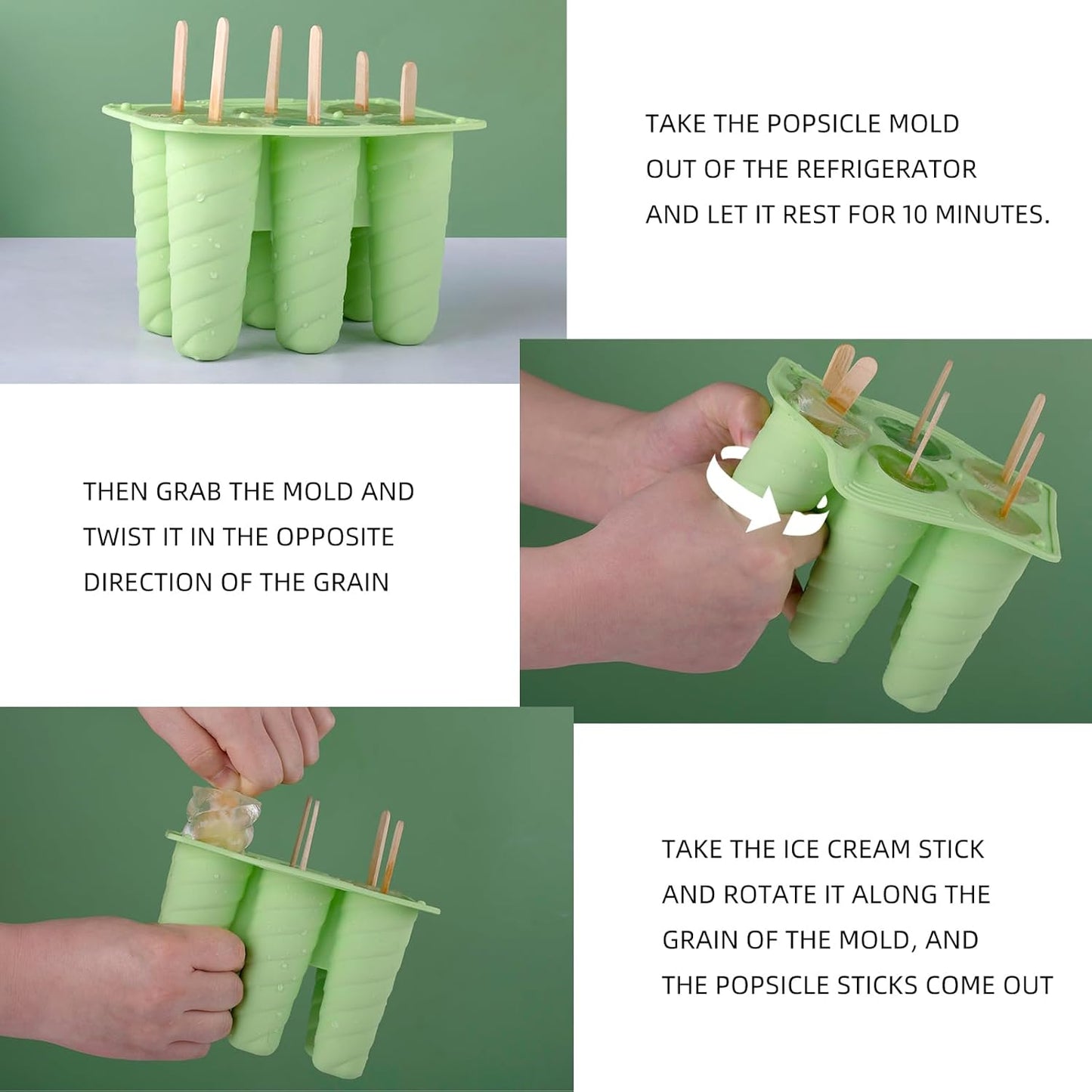 2Pack Silicone Popsicle Molds 6-Cavity Classic Cone & Spiral Design for Homemade Frozen Treats, Food-Grade Silicone Easy-Release & Reusable Ice Cream Maker for Kids & Adults