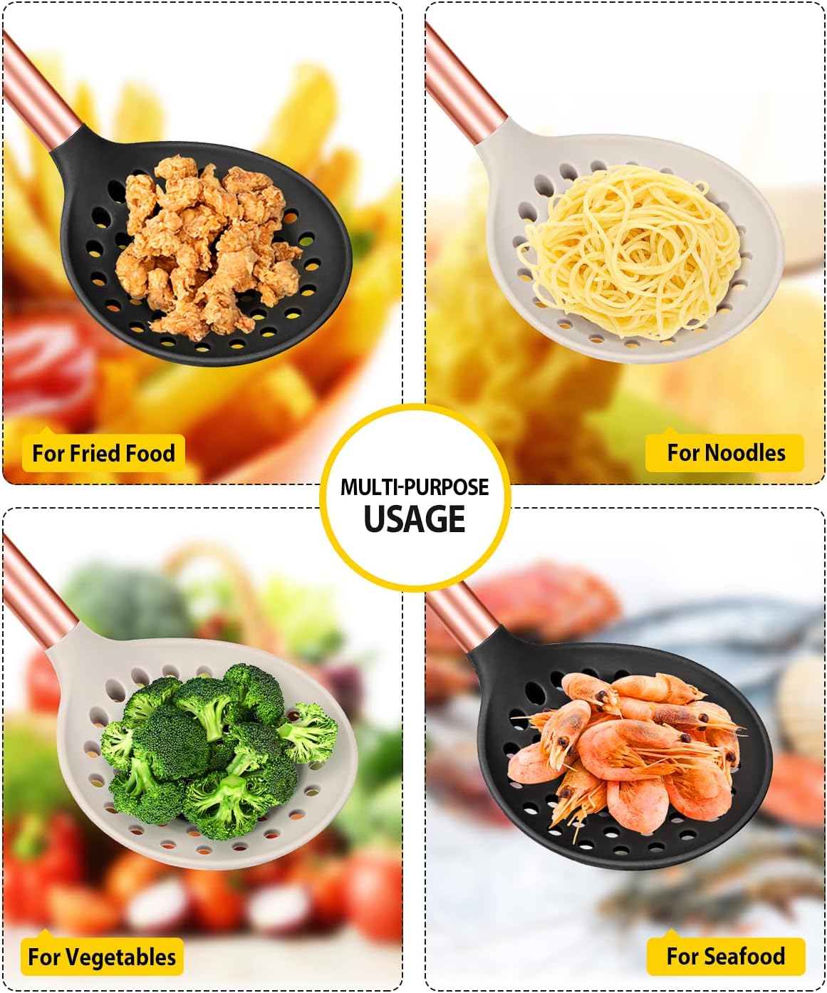 Kitchen Ladle Strainer Set of 2 Large Slotted Spoon with High Heat Resistant BPA Free Non Stick Cooking Skimmers For Draining and Frying