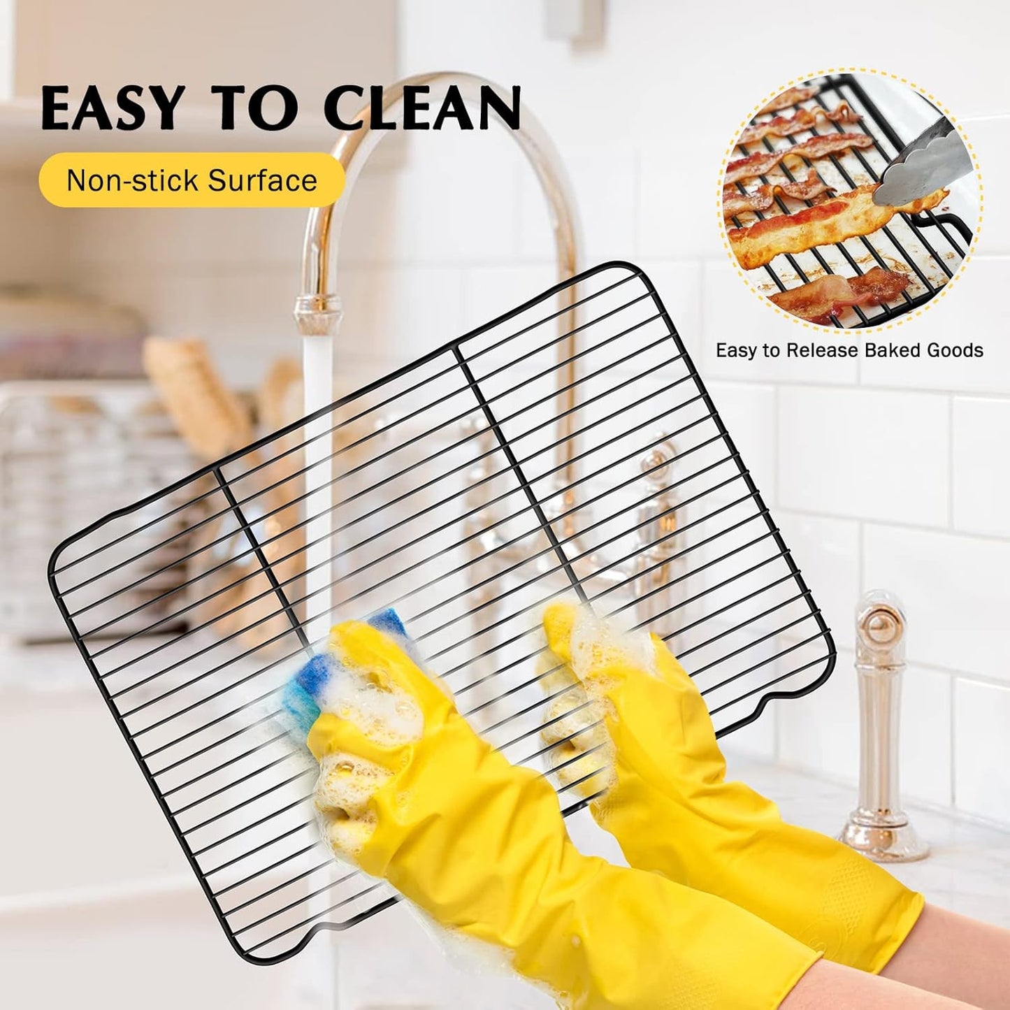 Cooling Rack Set of 2, E-far 1/2 Sheet Baking Racks for Oven Cooking Roasting Grilling, Non-stick 16.4” x 11.4” Wire Rack for Cookie Cake Bacon Meat Resting, Non-toxic & Easy to Clean