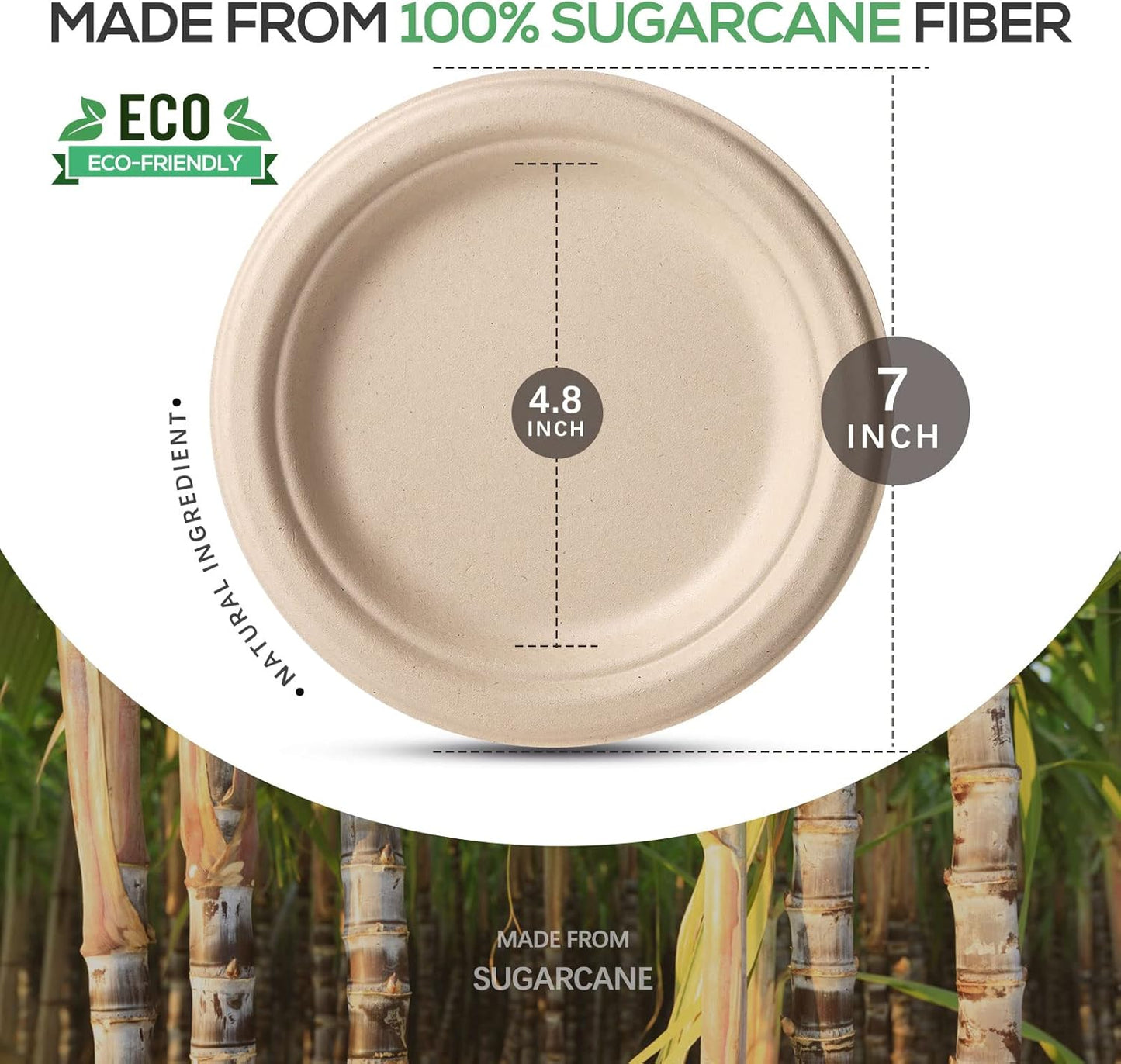 Gezond 150pcs Compostable Paper Plates 9 Inch Disposable Plates Unbleached Heavy Duty Eco-friendly Sugarcane Fiber Biodegradable Plate for Party Picnic