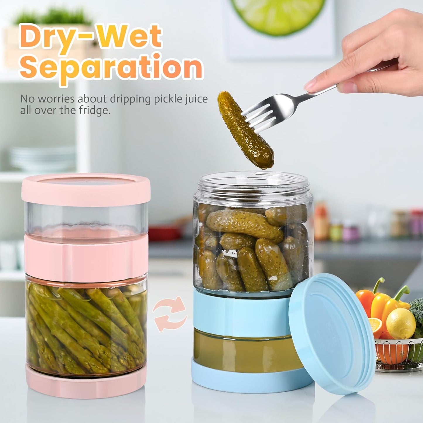 Glass Pickle Jar with Strainer Flip, 56oz Airtight Pickle Container, Leak-proof Juice Separator Pickle Flip Jar with Sealing Silicone Ring for Olive, Sliced Pickle and Jalapeno, Dishwasher Safe