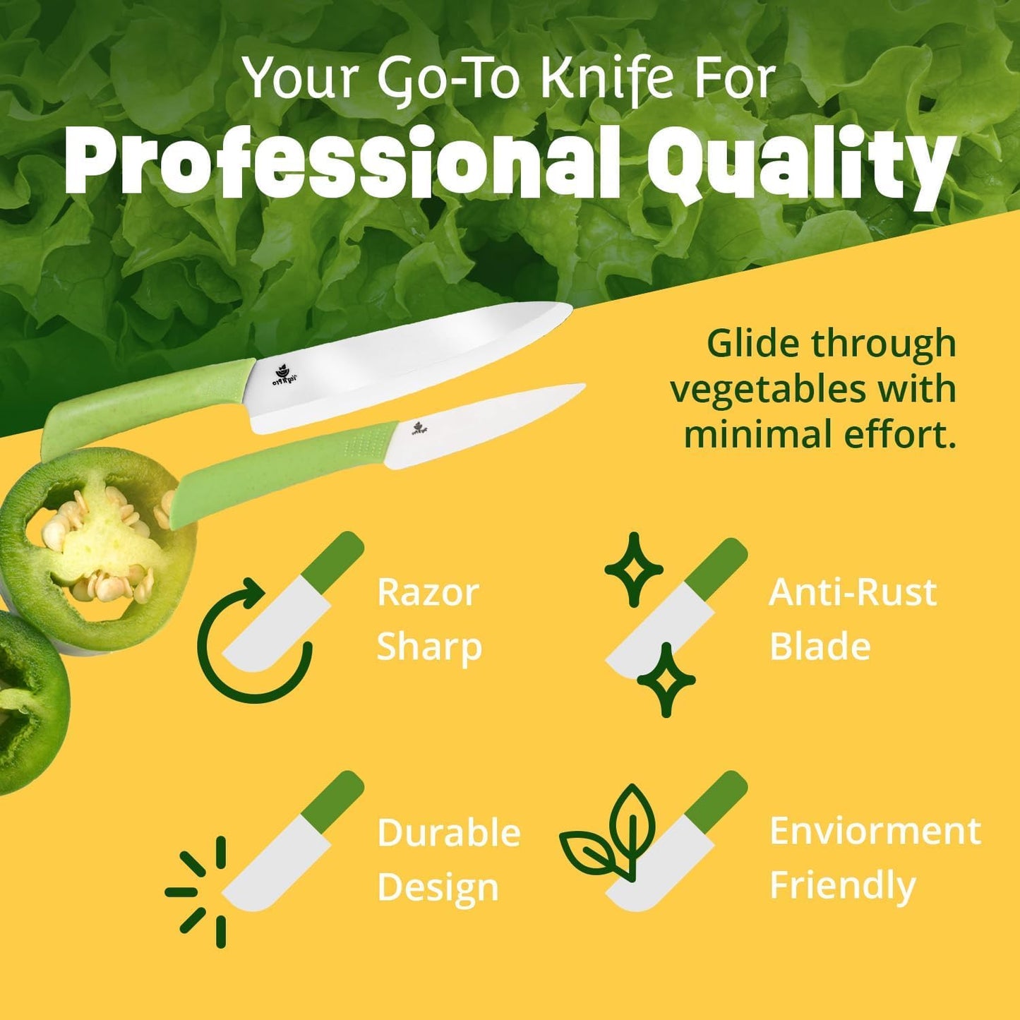 Ceramic Knife Set with Ergonomic Handle, Non-Reactive and Professional Chopping Knife Featuring Sharp, Rust-Proof Blades for Cutting Vegetables & Fruits, Durable Ceramic Kitchen Knives Set 6” & 4”