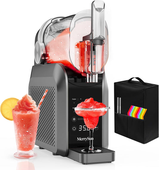 Merrysun Slushie Machine 88 oz with Dust Cover 7-in-1 Slushy Machine for Home, No Ice Needed, Auto-Clean, LED Display, Frozen Drink Maker for Margaritas, Cocktails, Milkshake, Smoothies
