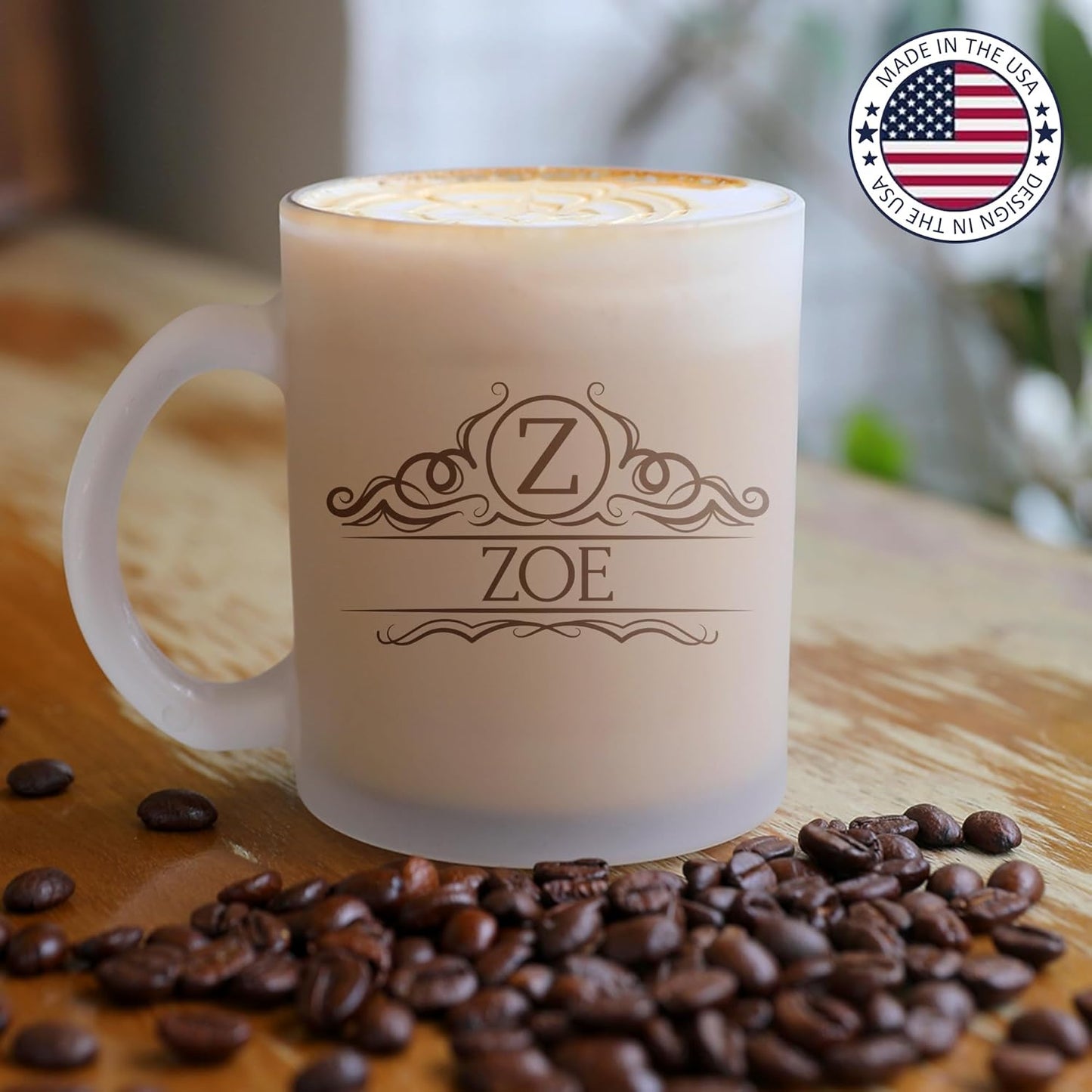 Personalized Coffee Mug Engraved with your Custom Name - Customized 11oz Frosted Glass Mugs, Hot Chocolate Mugs, Tea Cup, Birthday Gifts, Retirement Gift (Frosted Mug, Personalized Design)