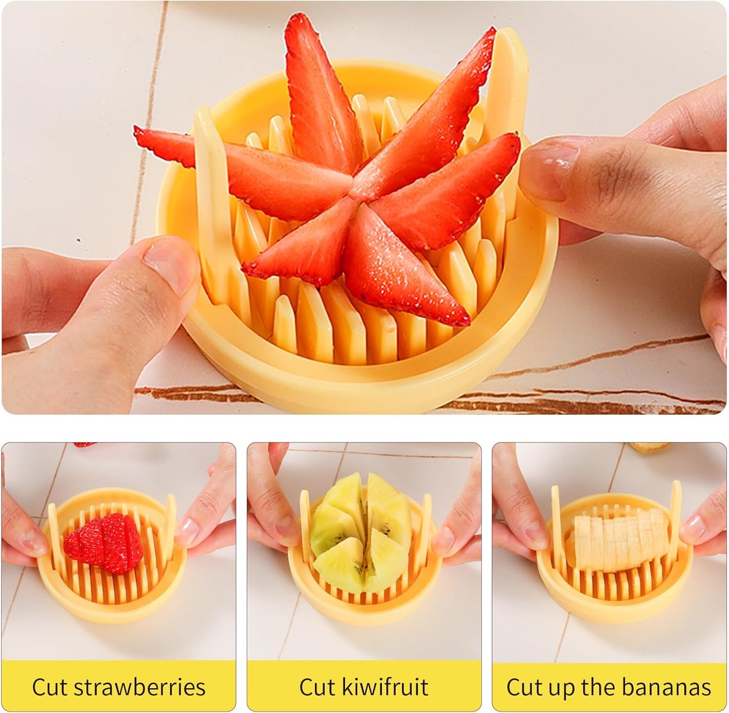 Egg Slicer, 4-in-1 Stainless Steel Wire Egg Cutter, Strawberry Slicer with Cute Container, Multi-Function Dicer and Chopper Tool for Hard Boiled Eggs, Mushrooms, Kiwis, Bananas, Tomato & Soft Fruits