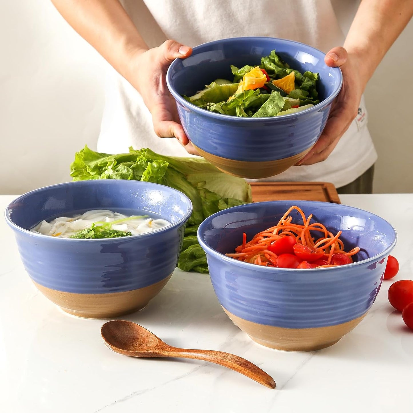 Hasense Large Soup Bowls, 7 Inch Ceramic Salad Serving Bowls, 40 oz Pasta Bowls Set of 4, Cereal Pho Ramen Noodle Popcorn Bowls for Kitchen, Dishwasher Microwave Safe, Purple