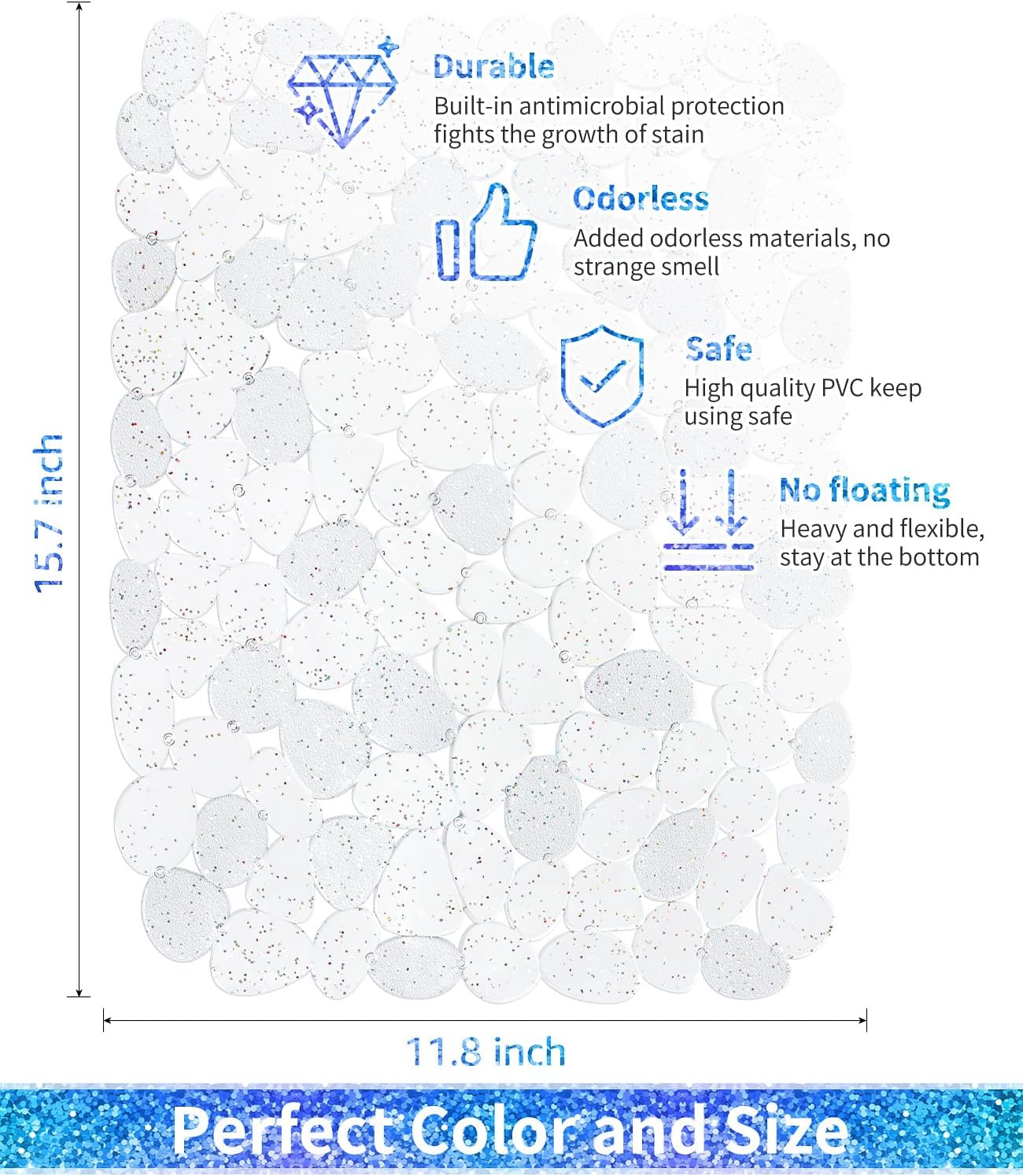 Bligli Pebble Sink Mat for Stainless Steel/Ceramic Sinks, PVC Eco-Friendly Sink Protectors for Bottom of Kitchen Sink, Dishes and Glassware, Fast Draining, 15.7 x 11.8 inch (2 Pack, Bling Clear)